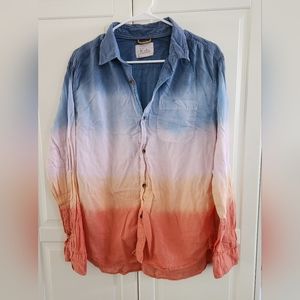 Koto 100% Cotton Boho Tie Dye Button Down Shirts Sunset Women's Size L
